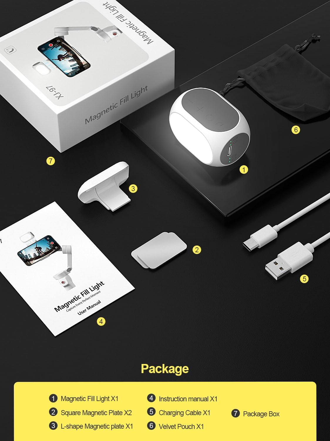 Magnetic Light for DJI Gimbal Small Video Light for Gimbal - USB-C Rechargeable, 3 Modes, 10 Brightness Levels, Compact DJI Light Attachment