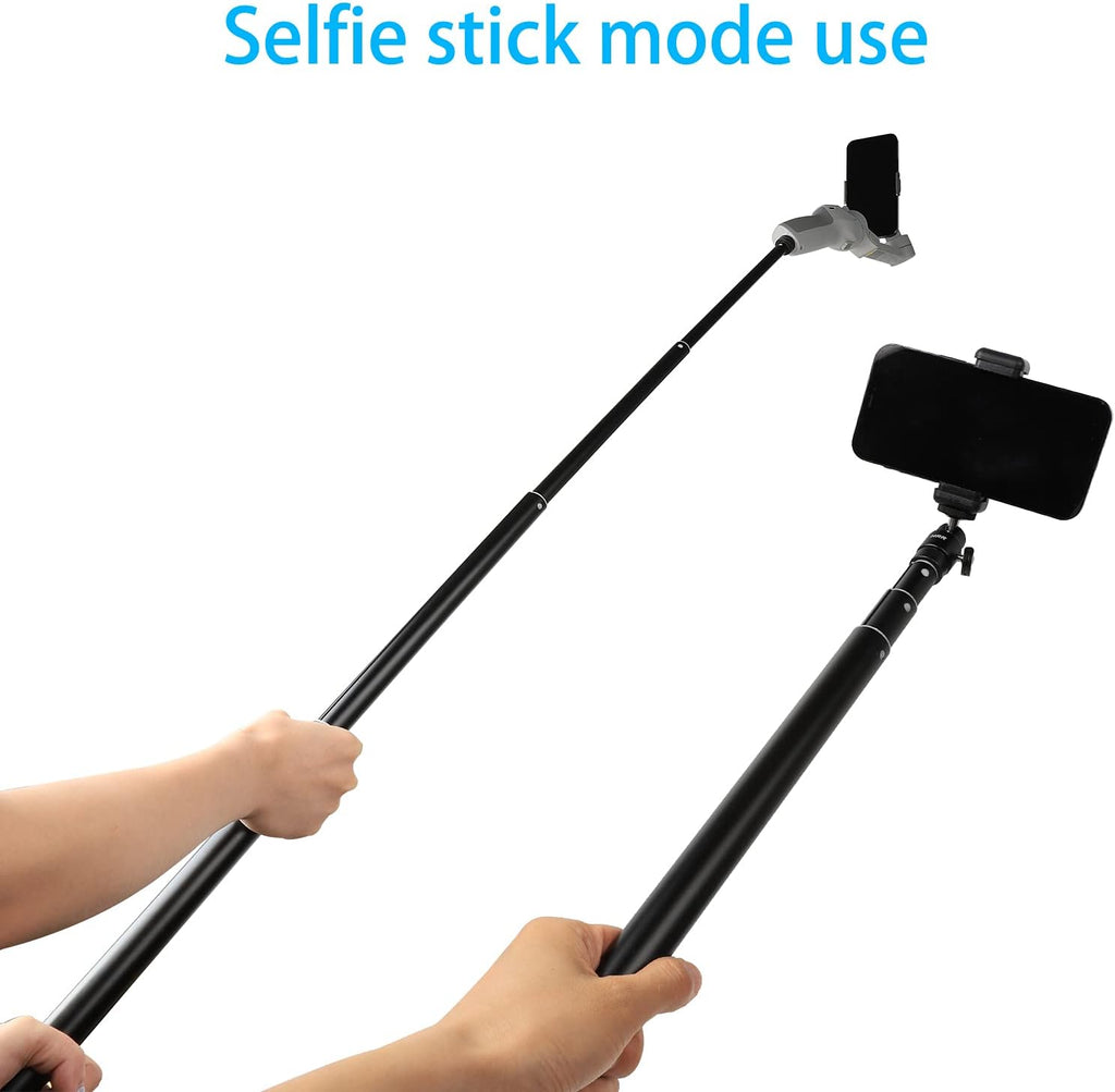 PellKing 2in1 Tripod Extension Rod 59in Adjustable Selfie Stick with Phone Clip for DJI OM4 SE 5/Osmo Mobile 6 3 2/Feiyu Zhiyun and More Hand Held Gimbal Stabilizer Accessories