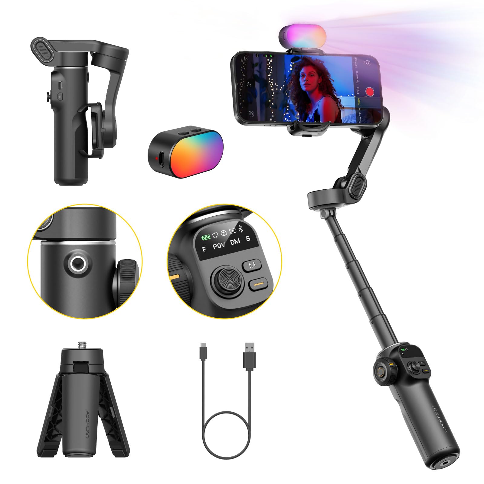 Gimbal Stabilizer for iPhone, 3-Axis iPhone Gimbal Built in 7.8' Extension Rod, Portable Gimbal Stabilizer w/OLED Display for iPhone/Android, Perfect for TikTok YouTube Vlogging-Smart X2 Black