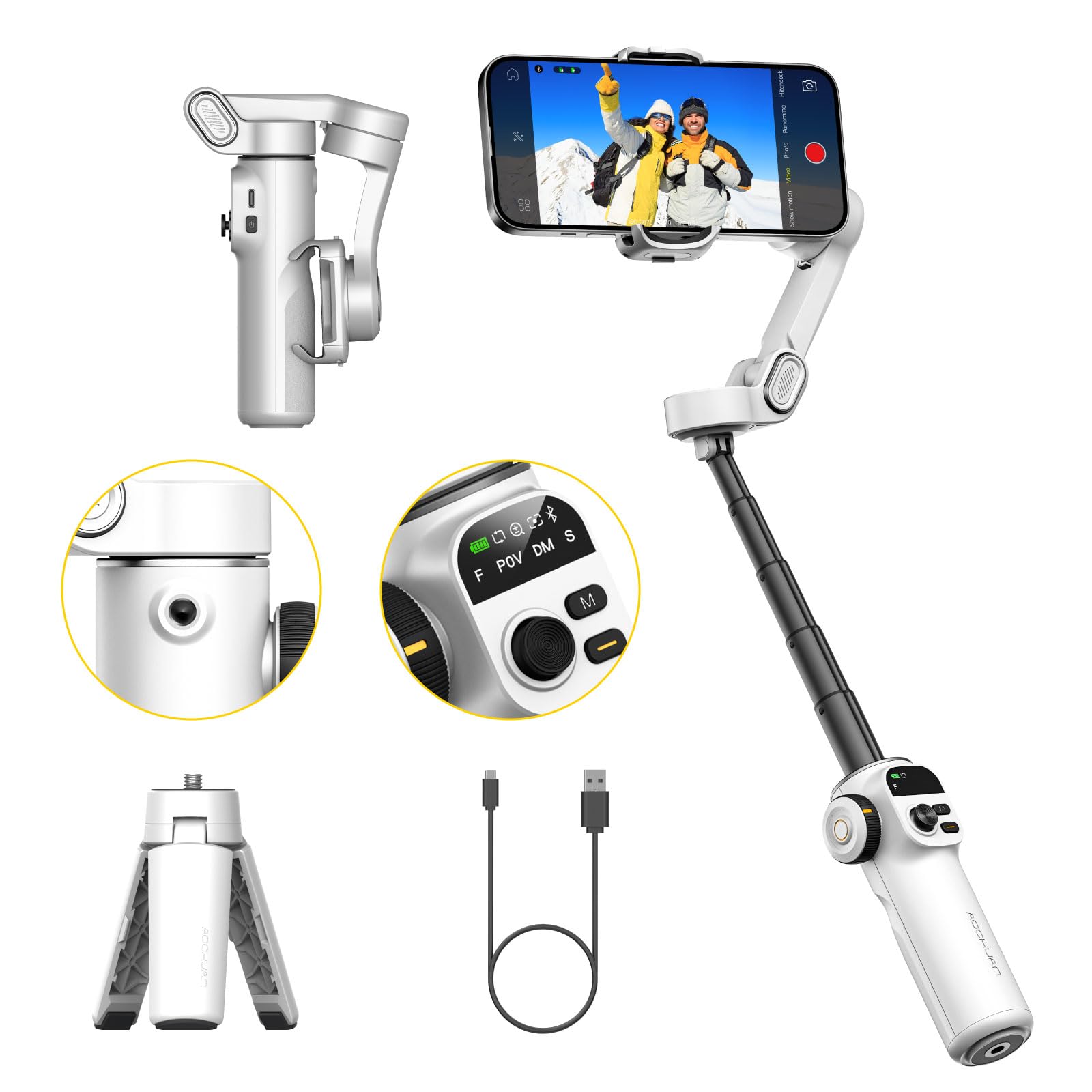 Gimbal Stabilizer for iPhone, 3-Axis iPhone Gimbal Built in 7.8' Extension Rod, Portable Gimbal Stabilizer w/OLED Display for iPhone/Android, Perfect for TikTok YouTube Vlogging-Smart X2 Black