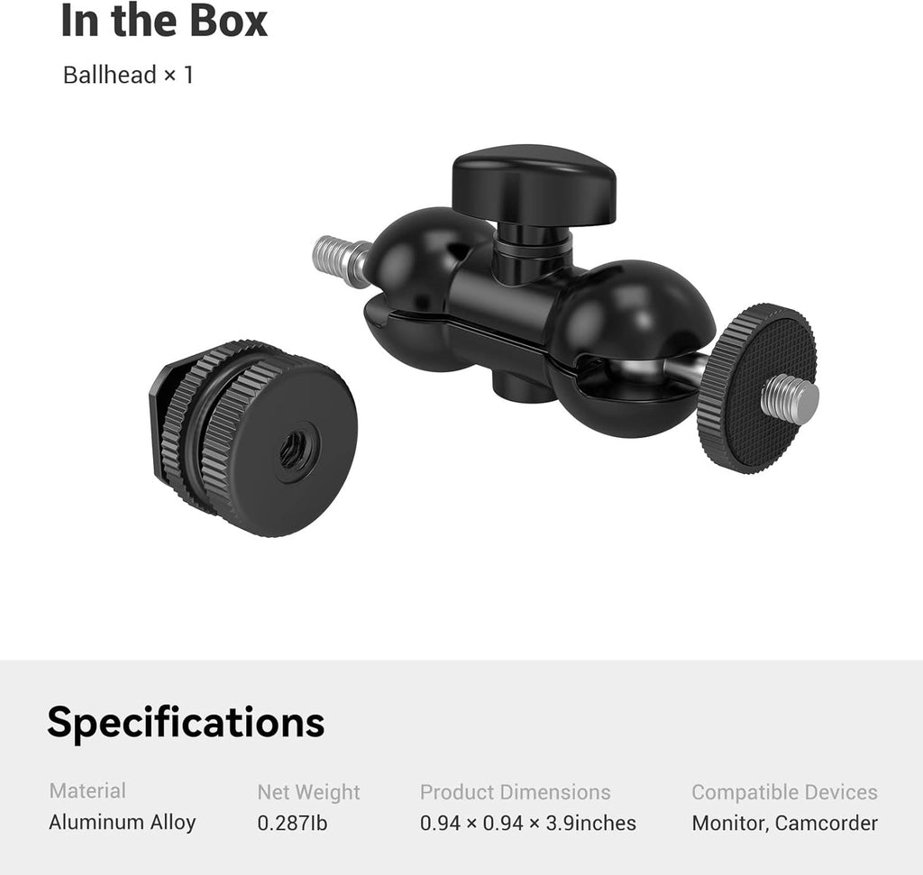 SmallRig Cool Ballhead, Multi-Function Double Ball Dead Adapter with Shoe Mount & 1/4" Screw for Monitors Led Light Microphone - 1135