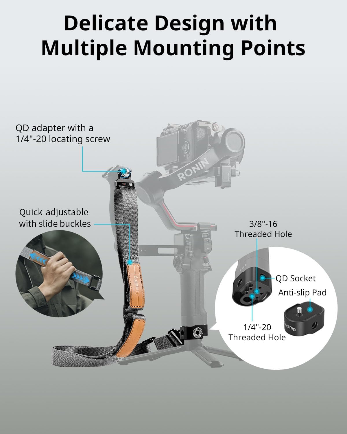 SmallRig RS3 RS2 Weight-Reducing Shoulder Strap Compatible with Sling Handle for DJI, Gimbal Belt with Upgraded QD Quick Release Buckles for DJI RS4 / RS4 Pro/RS 3 / RS 3 Pro/RS 2
