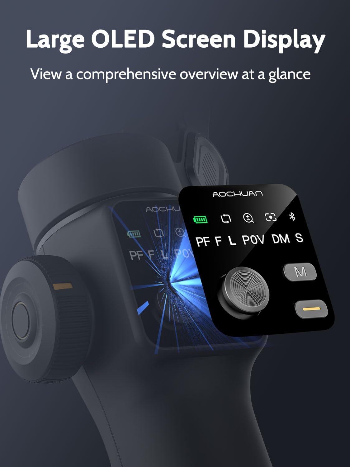 3-axis Gimbal Stabilizer w/Built-in 7.8' Extension Rod, Vlogging Phone Gimbal w/AI Tracking, Portable Smartphone Holder for iPhone w/Full-Screen OLED Display, Trigger Button Smart V8(Black)