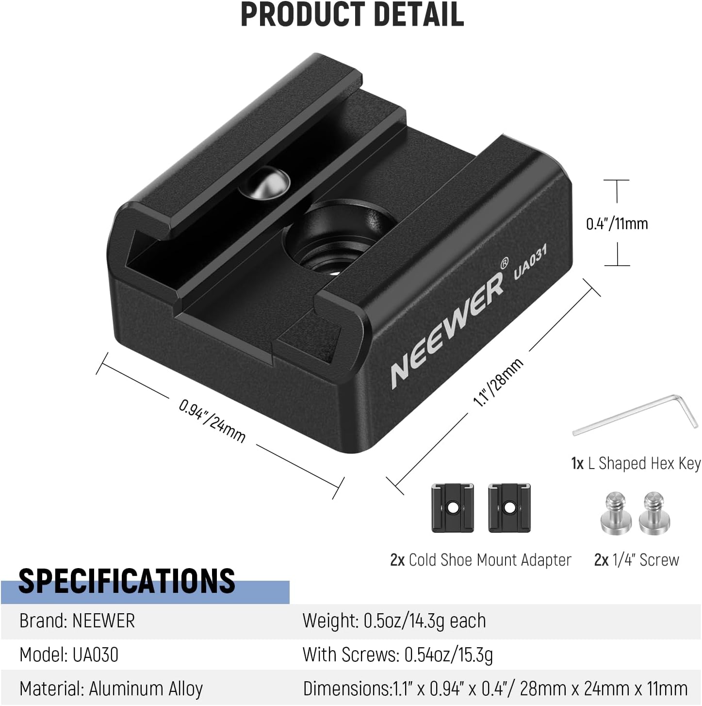 NEEWER 2 Pack Cold Shoe Mount Adapter with 1/4" Screws for Flash LED Light Monitor Microphone, Aluminum Shoe Mount with Anti Twist Pins Non Slip Pads Compatible with SmallRig Cage Top Handles, UA031