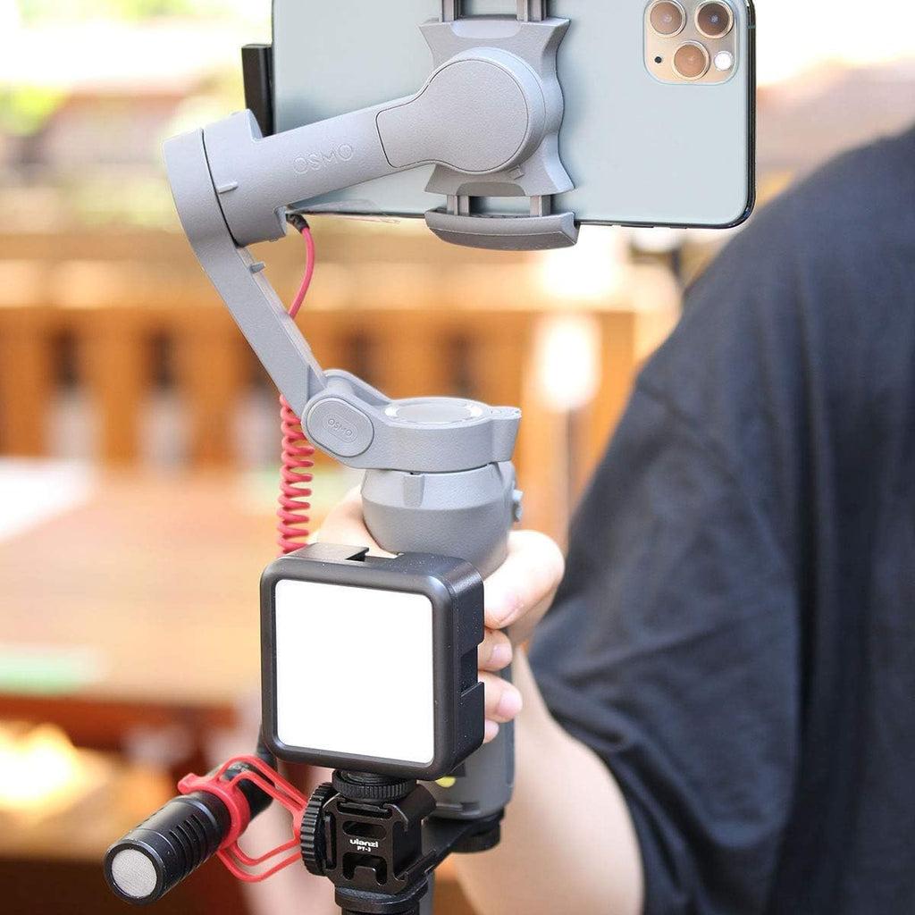 ULANZI PT-3 Triple Cold Shoe Mounts Plate Microphone Led Video Light Extension Bracket Microphone Stand Rig Compatible for DJI OSMO Mobile 3 2 OM 4 Zhiyun Smooth 4/Feiyu Vimble 2 Gimbal Stabilizer