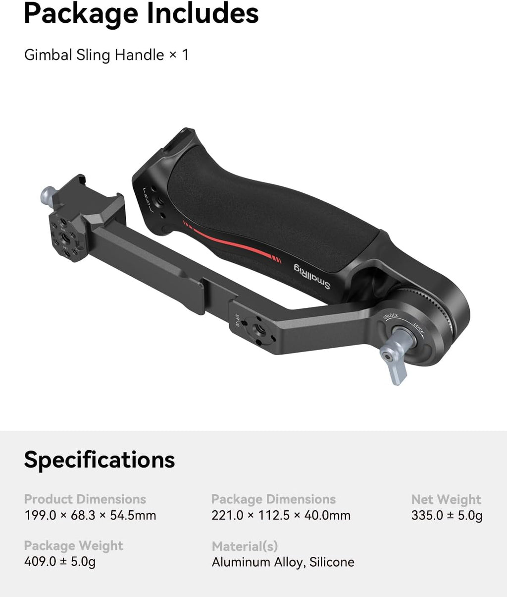 SmallRig Adjustable Sling Handgrip Gimbal Sling Handle for DJI RS 4 Mini, RS 4, RS 4 Pro, RS 3 Mini, RS 3, RS 3 Pro, RS 2, RSC 2, 17.6lb Load, Ergonomic Grip for Low Angle Shots, w/QD Socket