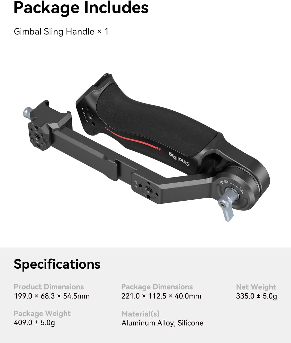 SmallRig Adjustable Sling Handgrip Gimbal Sling Handle for DJI RS 4 Mini, RS 4, RS 4 Pro, RS 3 Mini, RS 3, RS 3 Pro, RS 2, RSC 2, 17.6lb Load, Ergonomic Grip for Low Angle Shots, w/QD Socket