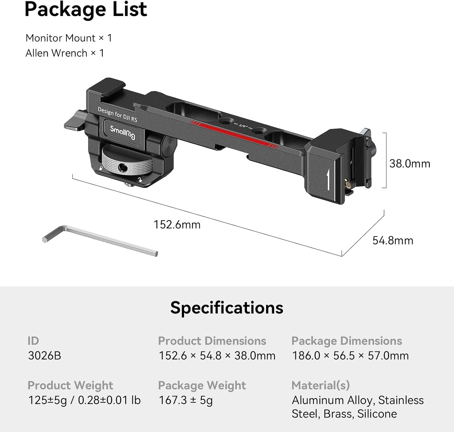 SMALLRIG Adjustable Camera Monitor Mount with Quick Release NATO Clamp, Cold Shoe Mount, Anti-Twist Design for DJI RS 4 Mini/RS 4 / RS 4 Pro/RS 2 / RSC 2 / RS 3 / RS 3 Pro/RS 3 Mini
