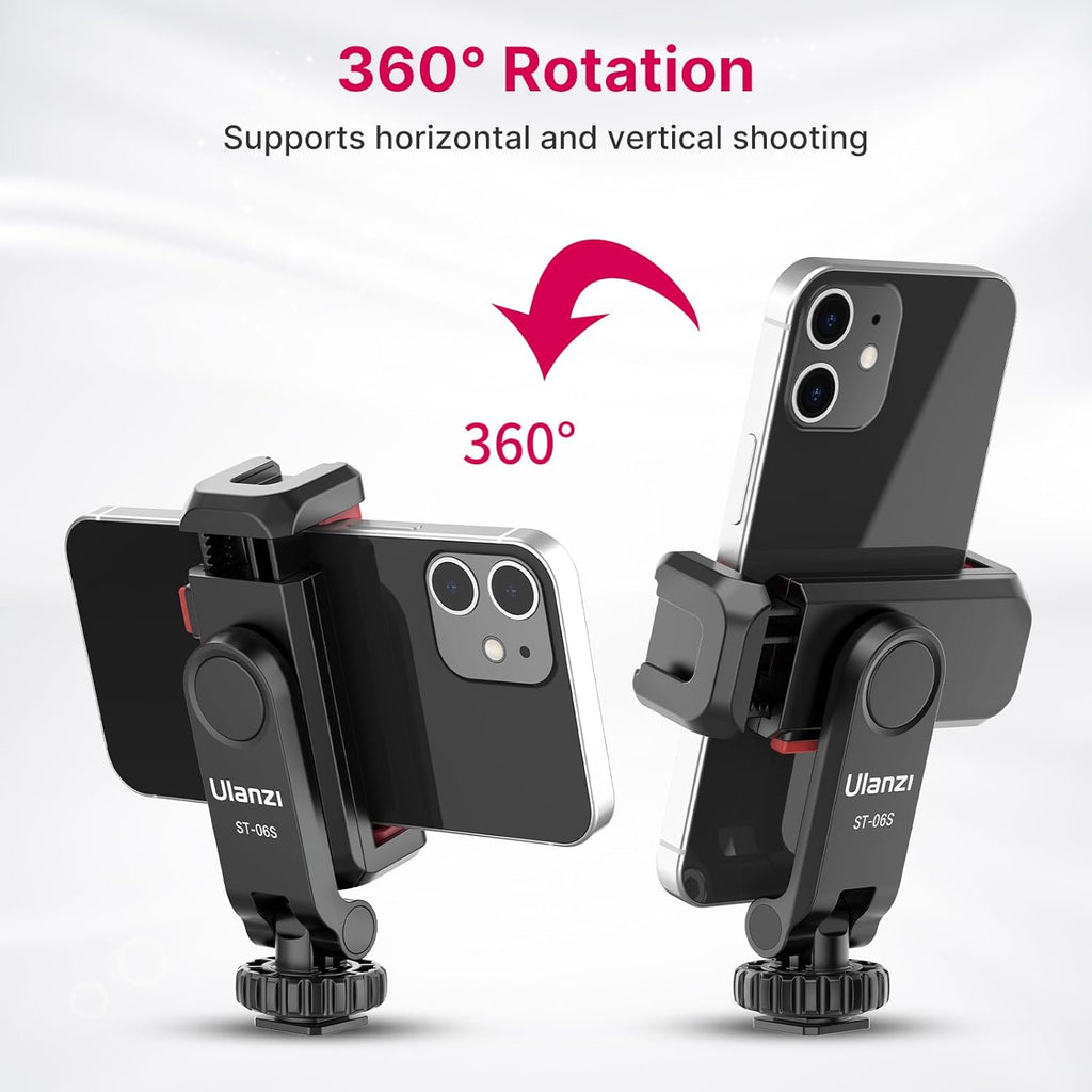 Phone Tripod Mount Holder for iPhone - ULANZI ST-06S Camera Hot 2 Cold Shoe Phone Mount Compatible for iPhone Android Sony Canon DJI Ronin S/SC Zhiyun Gimbals