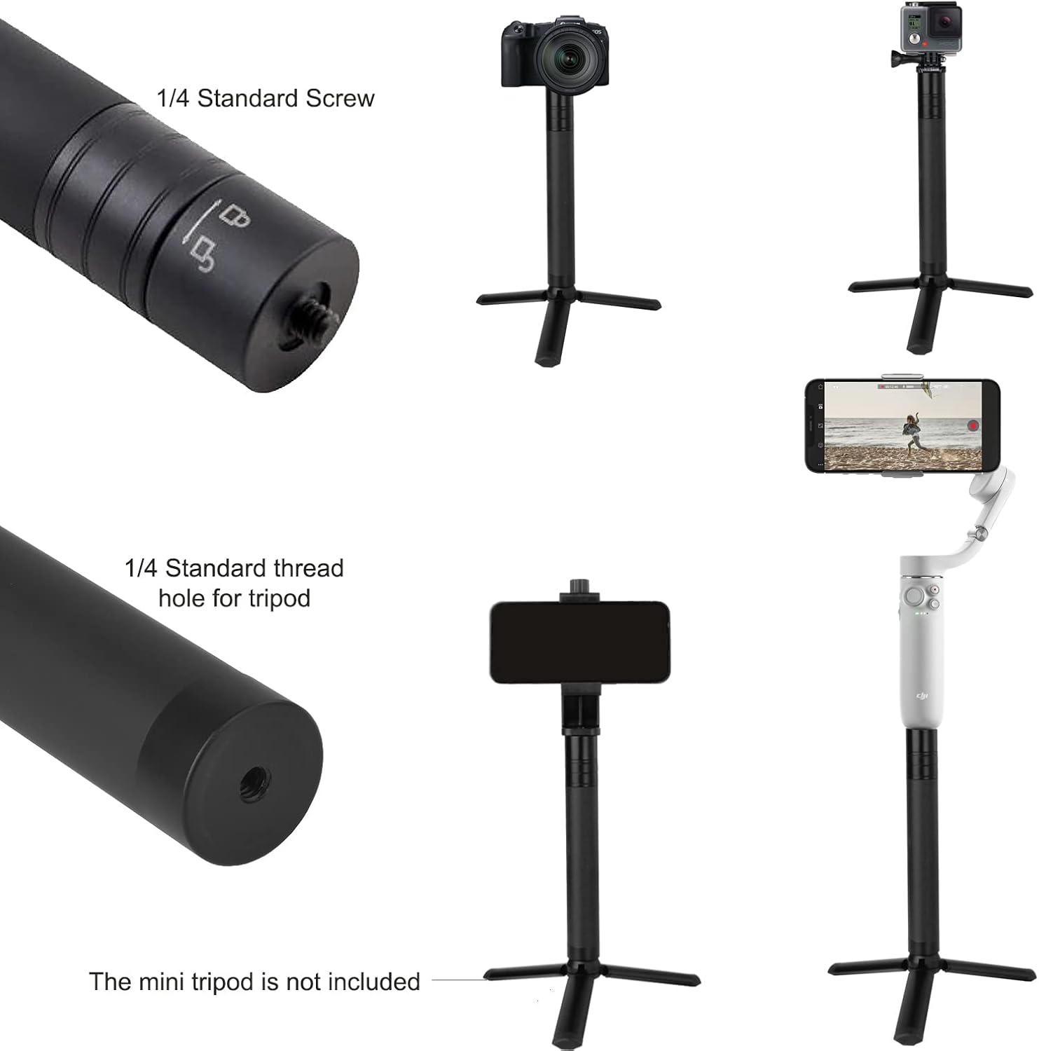 Extension Rod for Gimbal, 29in Selfie Stick Compatible with Gimbal Stabilizer DJI OM 5/4 Osmo Mobile 3 2/Feiyu/Zhiyun Smooth 5 Q & 4 and All Gimbles with 1/4" Thread Handheld Pole Go Pro Action Camera