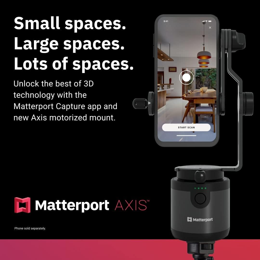 Matterport Axis Gimbal Stabilizer - Motorized Rotating Mount for Professional 3D Virtual Tour 360 Photo Scans with Portable and Foldable Tripod