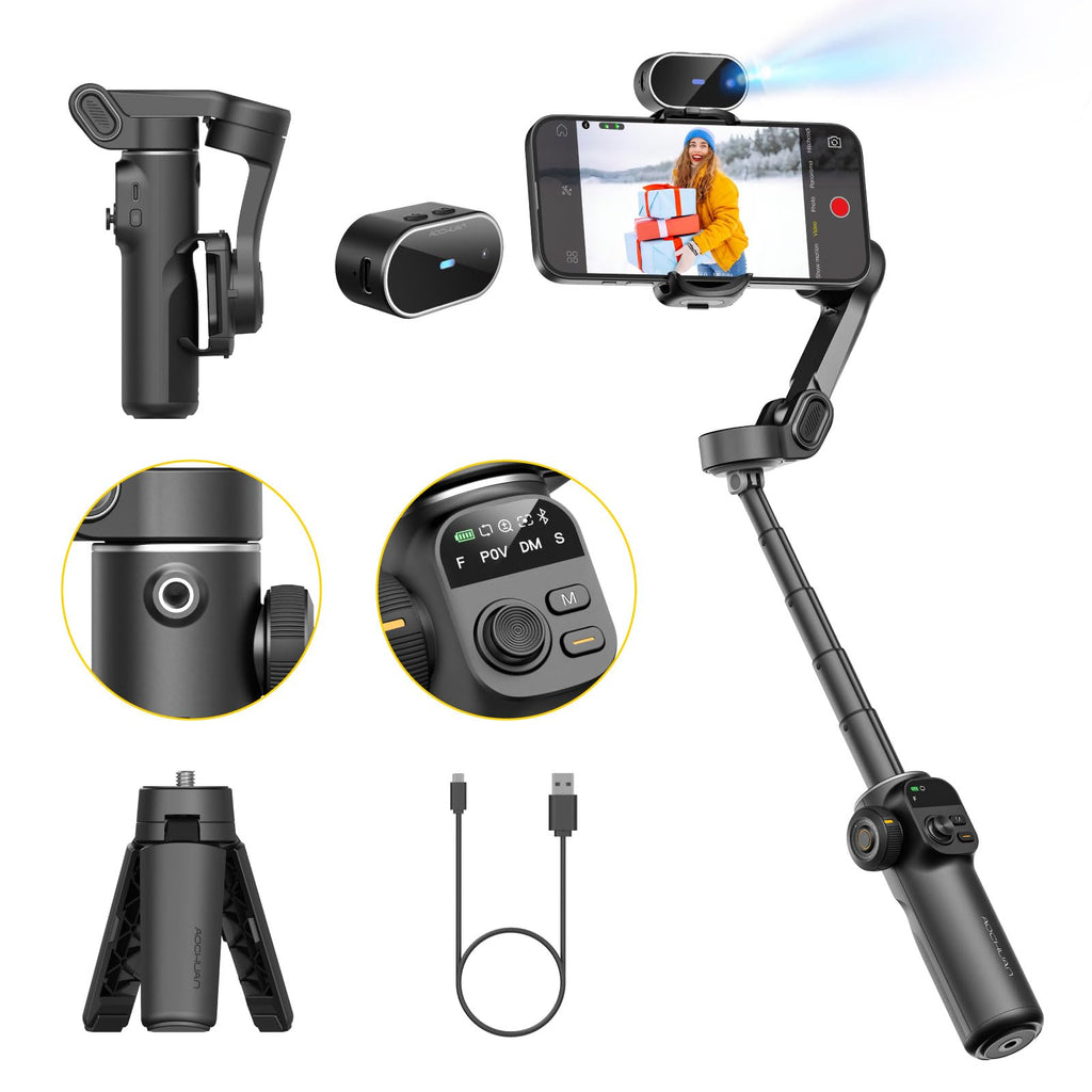 Gimbal Stabilizer for iPhone, 3-Axis iPhone Gimbal Built in 7.8' Extension Rod, Portable Gimbal Stabilizer w/OLED Display for iPhone/Android, Perfect for TikTok YouTube Vlogging-Smart X2 Black