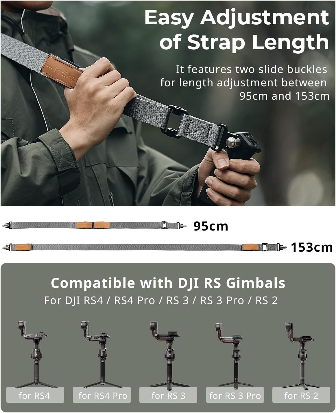 SmallRig Adjustable Sling Handgrip Gimbal Sling Handle w/Shoulder Strap for DJI RS 3 / RS 3 Pro/RS 2 Stabilizer, Ergonomic Grip for Low Angle Shots