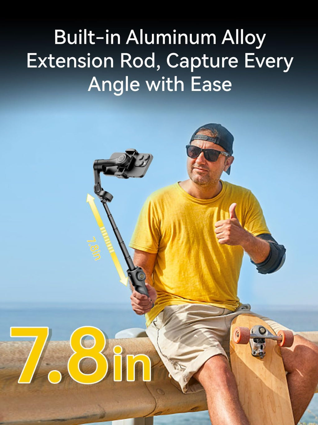 Gimbal Stabilizer for iPhone, 3-Axis iPhone Gimbal Built in 7.8' Extension Rod, Portable Gimbal Stabilizer w/OLED Display for iPhone/Android, Perfect for TikTok YouTube Vlogging-Smart X2 Black