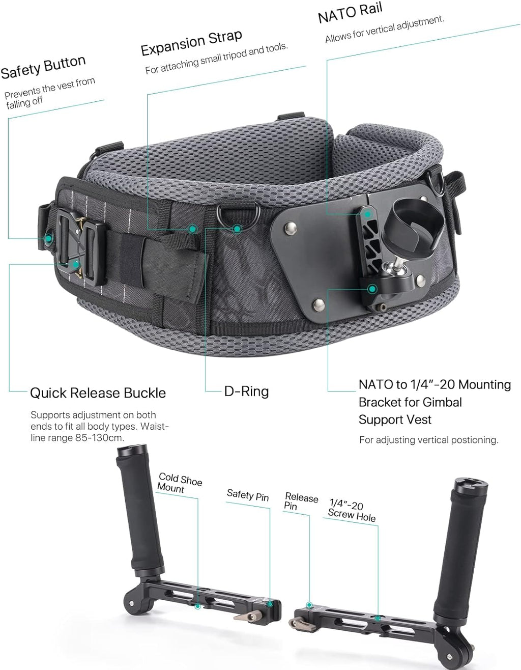 Tilta Lightweight Dual Handle Gimbal Support System | Compatible with DJI Ronin RS3 Pro/ RS4/ RS4 Pro | Ergonomic Support for Long Shoots | GSS-T04-DHB2 (Support Vest with Handles)