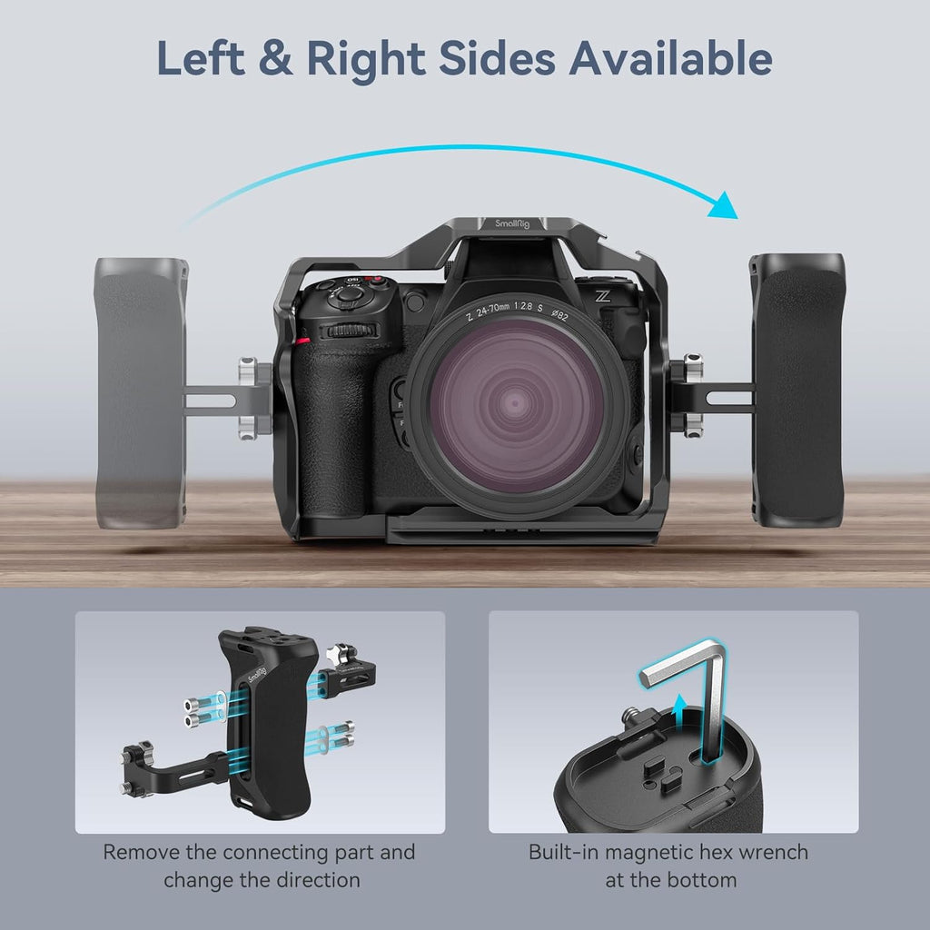 SmallRig Aluminum Side Handle for Camera Cages, Universal Ergonomic Side Handgrip with Bulit-in 1/4"-20 Locating Hole, Strap Hole, Cold Shoe, 36mm Up/Down Adjustable