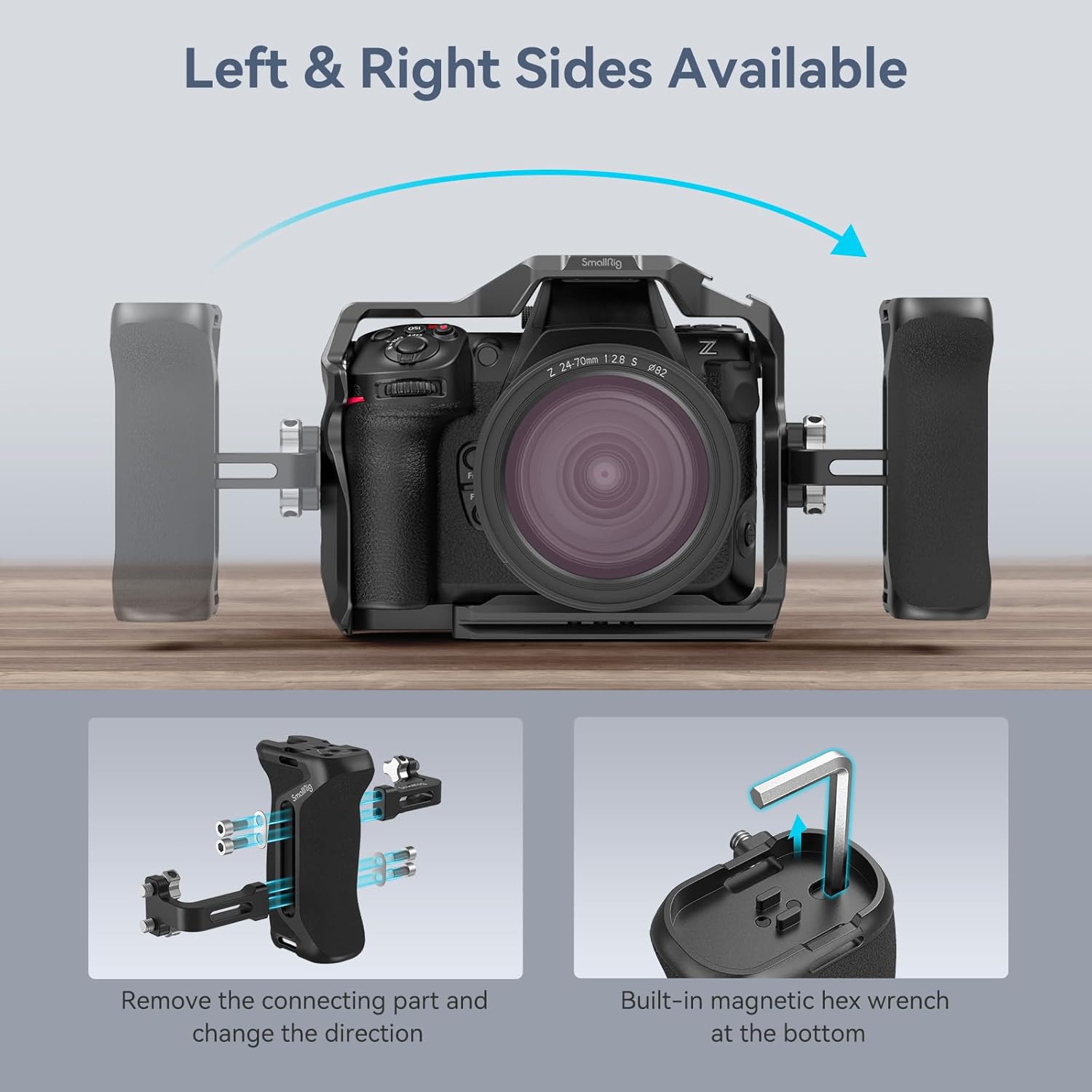 SmallRig Aluminum Side Handle for Camera Cages, Universal Ergonomic Side Handgrip with Bulit-in 1/4"-20 Locating Hole, Strap Hole, Cold Shoe, 36mm Up/Down Adjustable