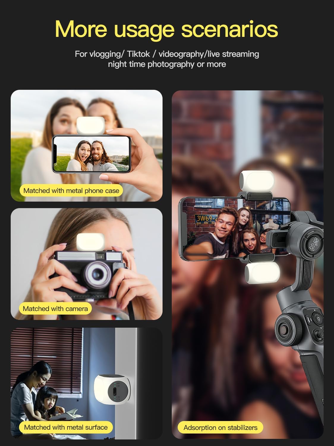 Magnetic Light for DJI Gimbal Small Video Light for Gimbal - USB-C Rechargeable, 3 Modes, 10 Brightness Levels, Compact DJI Light Attachment