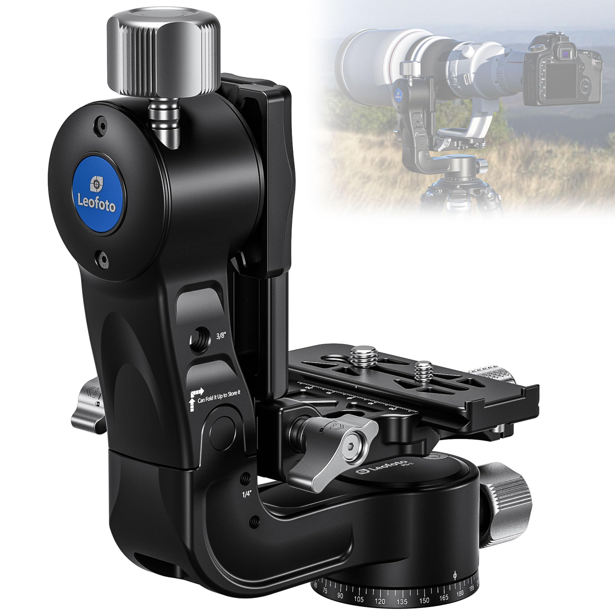Leofoto Gimbal Tripod Head, Aluminum Alloy Monopod Head Panoramic Tilt Quick Release Quick Release Buckle Conversion Head Accessories for DSLR/Camcorders, 3/8" Thread, Max Load 10KG/22.05lb (MPG-01)