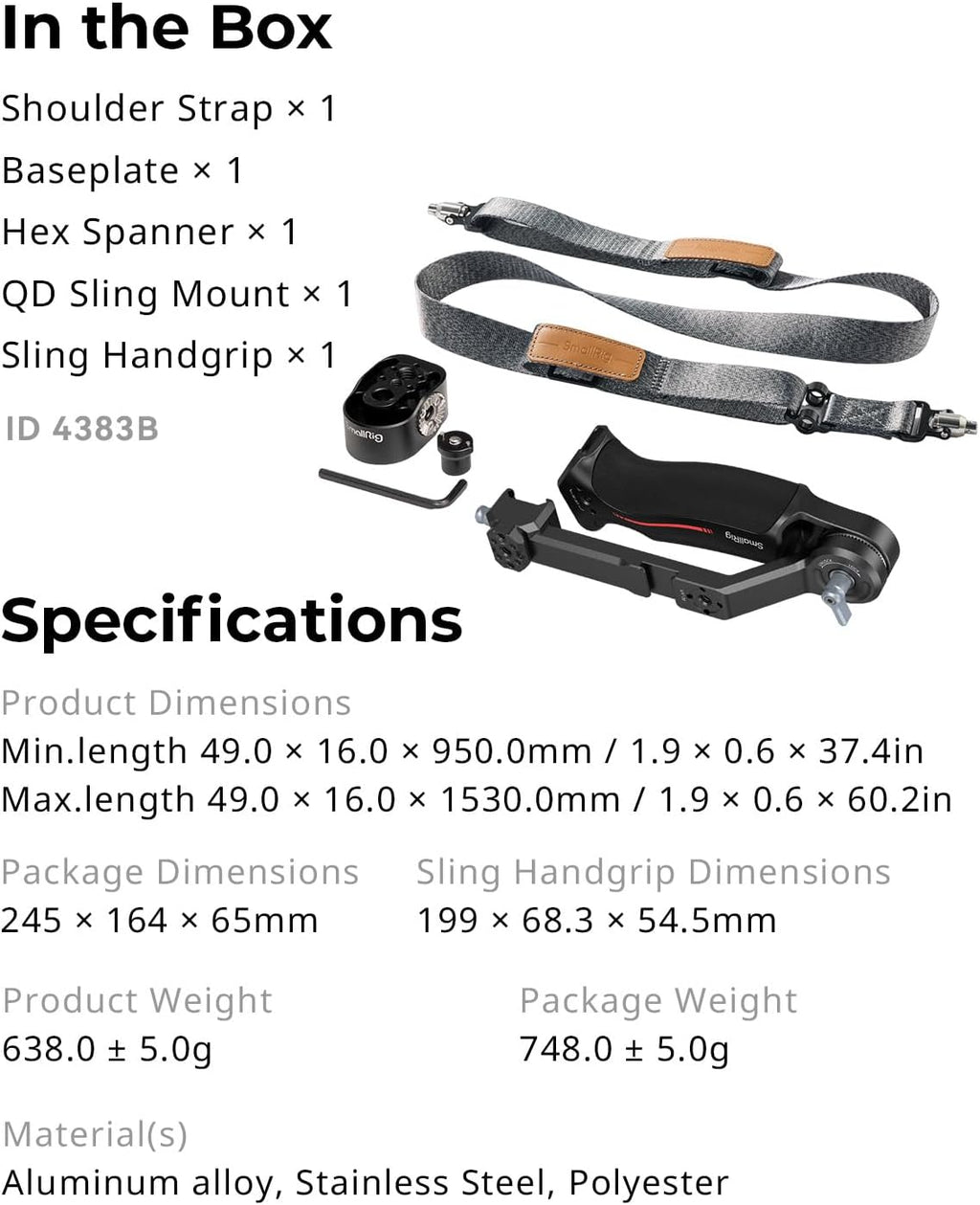 SmallRig Adjustable Sling Handgrip Gimbal Sling Handle w/Shoulder Strap for DJI RS 3 / RS 3 Pro/RS 2 Stabilizer, Ergonomic Grip for Low Angle Shots