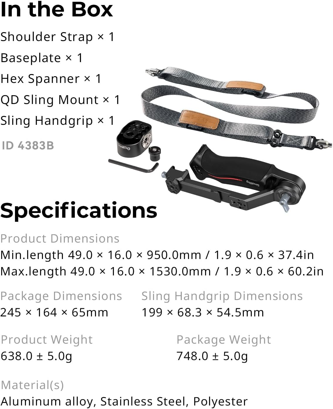 SmallRig Adjustable Sling Handgrip Gimbal Sling Handle w/Shoulder Strap for DJI RS 3 / RS 3 Pro/RS 2 Stabilizer, Ergonomic Grip for Low Angle Shots