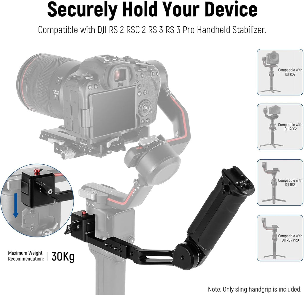 NEEWER Adjustable Sling Handle Grip Compatible with DJI Ronin RS4 RS3 Mini RS 3 Pro RS 2 RSC 2 Gimbal Stabilizer for Low Angle Shot, Max Load 13.2lb, ST49