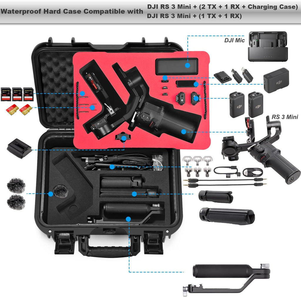 Lekufee Waterproof Hard Carrying Case for DJI RS 3 Mini, Gimbal Stabilizer, Mic 3/2/Mini (2 TX + 1 RX),& More Accessories(Case Only)
