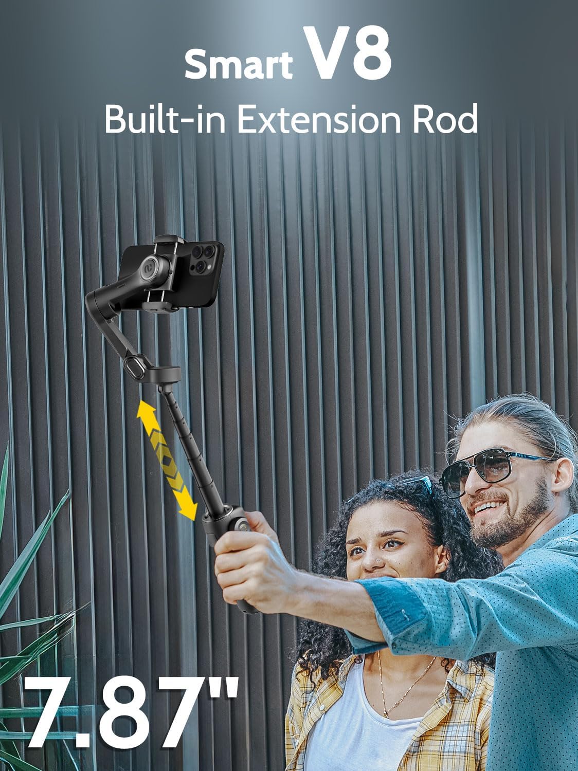 3-axis Gimbal Stabilizer w/Built-in 7.8' Extension Rod, Vlogging Phone Gimbal w/AI Tracking, Portable Smartphone Holder for iPhone w/Full-Screen OLED Display, Trigger Button Smart V8(Black)