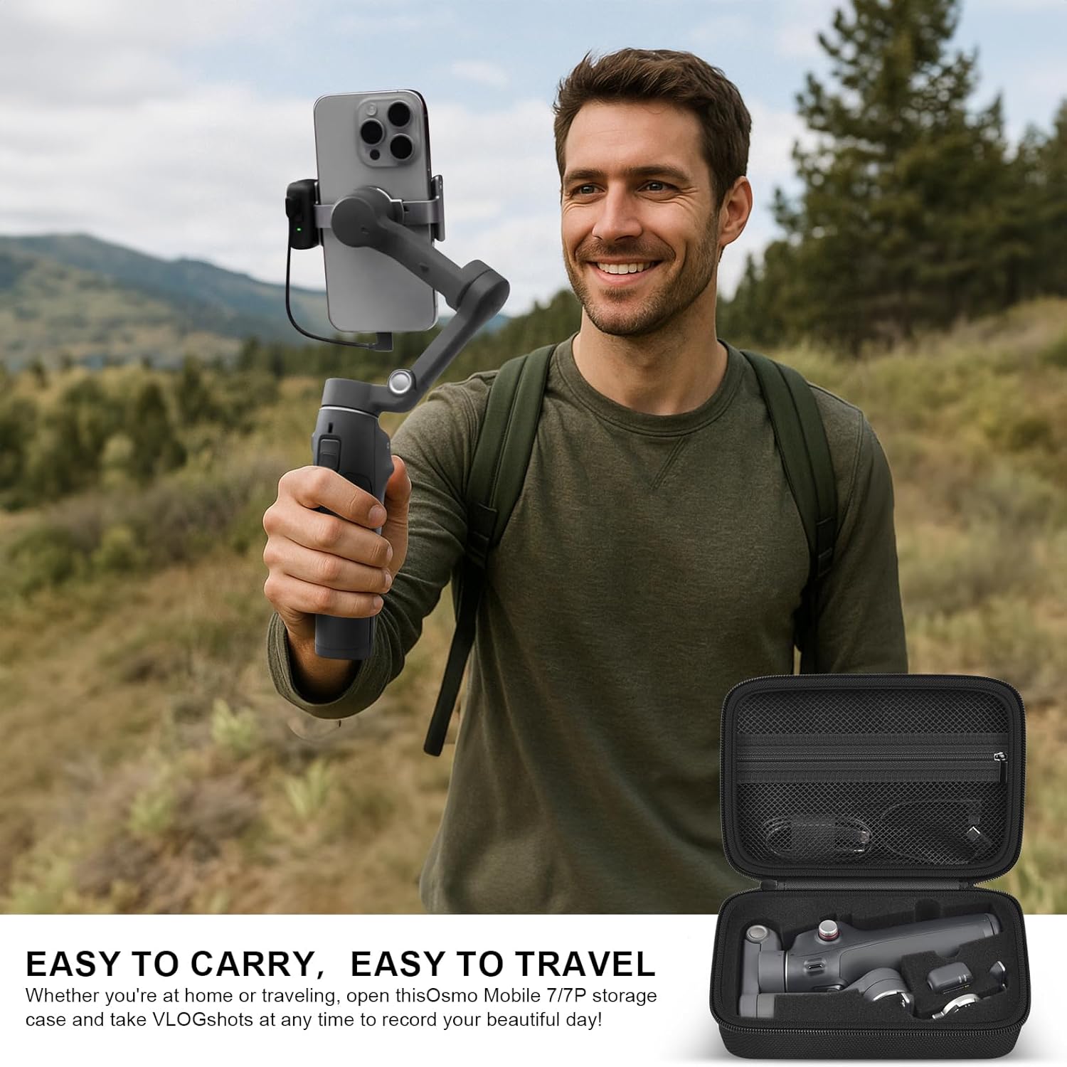 Comecase Osmo Mobile 7P Case Compatible with DJI Osmo OM 7 Pro/7 Gimbal Stabilizer, Travel Bag with Mesh Pocket & Sponge Padding for DJI Osmo Mobile 7/7P Accessories -Black
