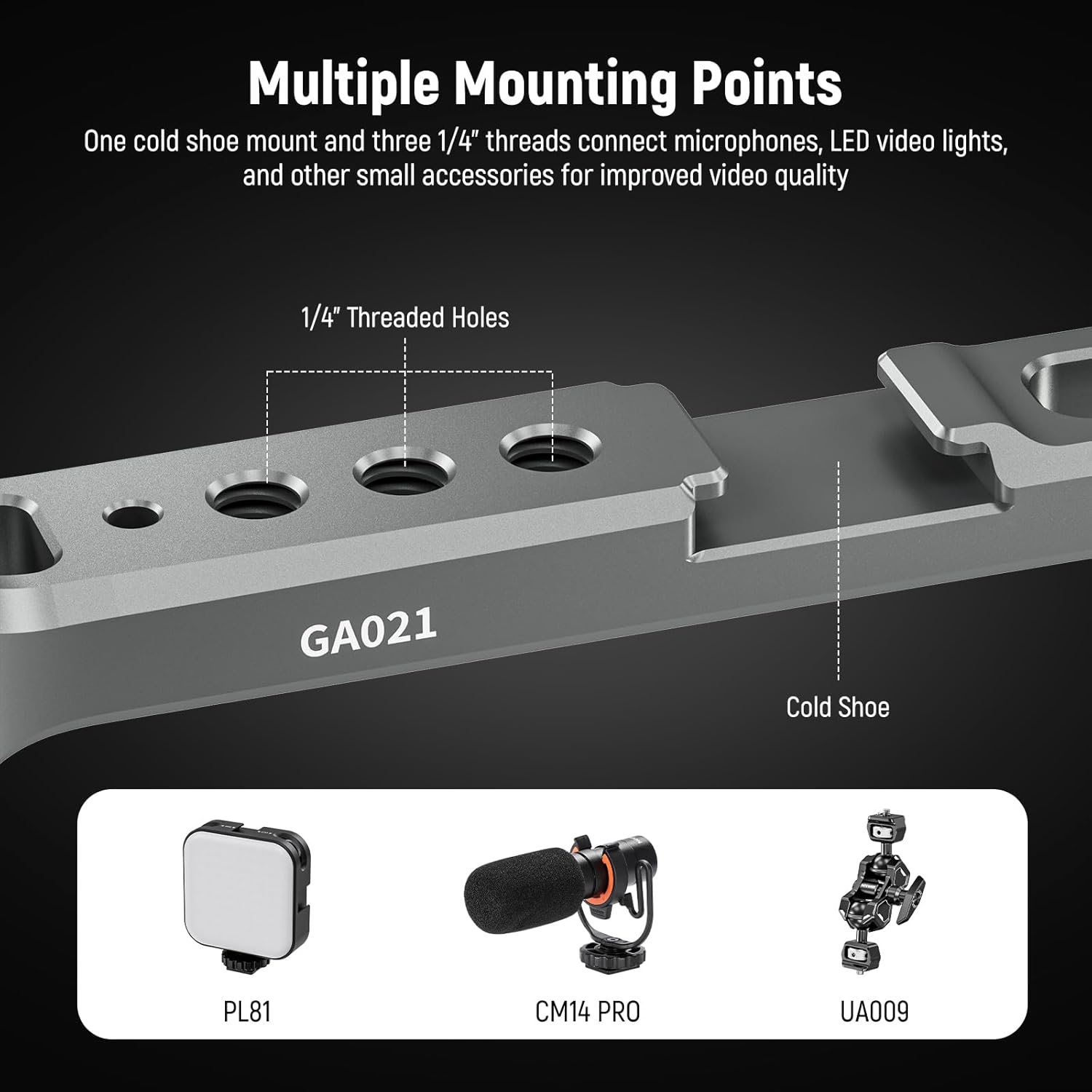 NEEWER NATO Monitor Mount for RS Gimbal, 360° Rotatable Field Monitor Holder with NATO Clamp, Cold Shoe, 1/4" Threads, Compatible with DJI RS4 RS4 PRO RS 3 RS 3 PRO RS 2 RSC 2 Ronin-S Ronin-SC, GA021