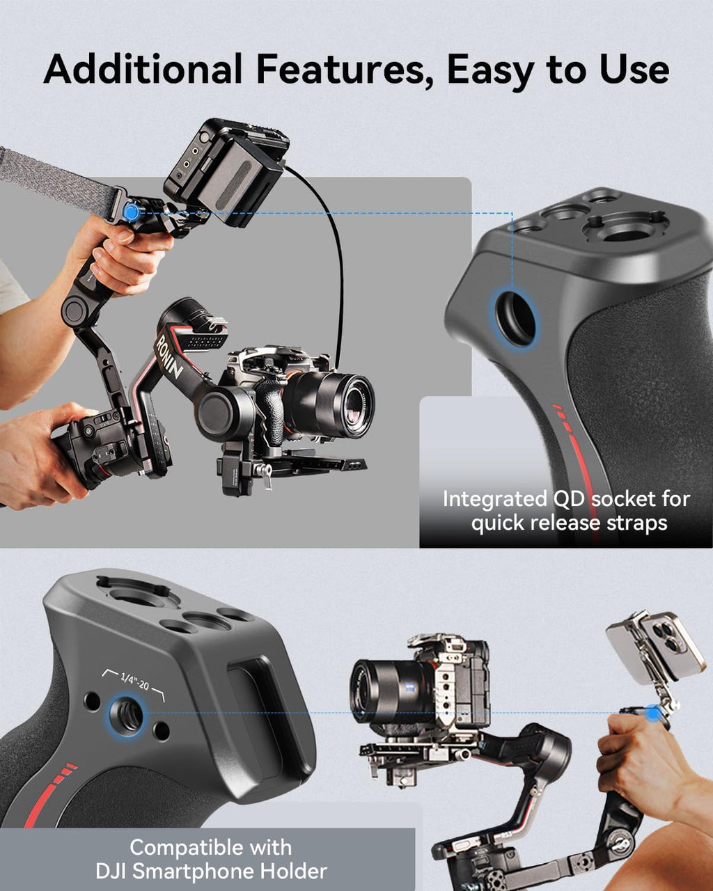 SmallRig Adjustable Sling Handgrip Gimbal Sling Handle for DJI RS 4 Mini, RS 4, RS 4 Pro, RS 3 Mini, RS 3, RS 3 Pro, RS 2, RSC 2, 17.6lb Load, Ergonomic Grip for Low Angle Shots, w/QD Socket