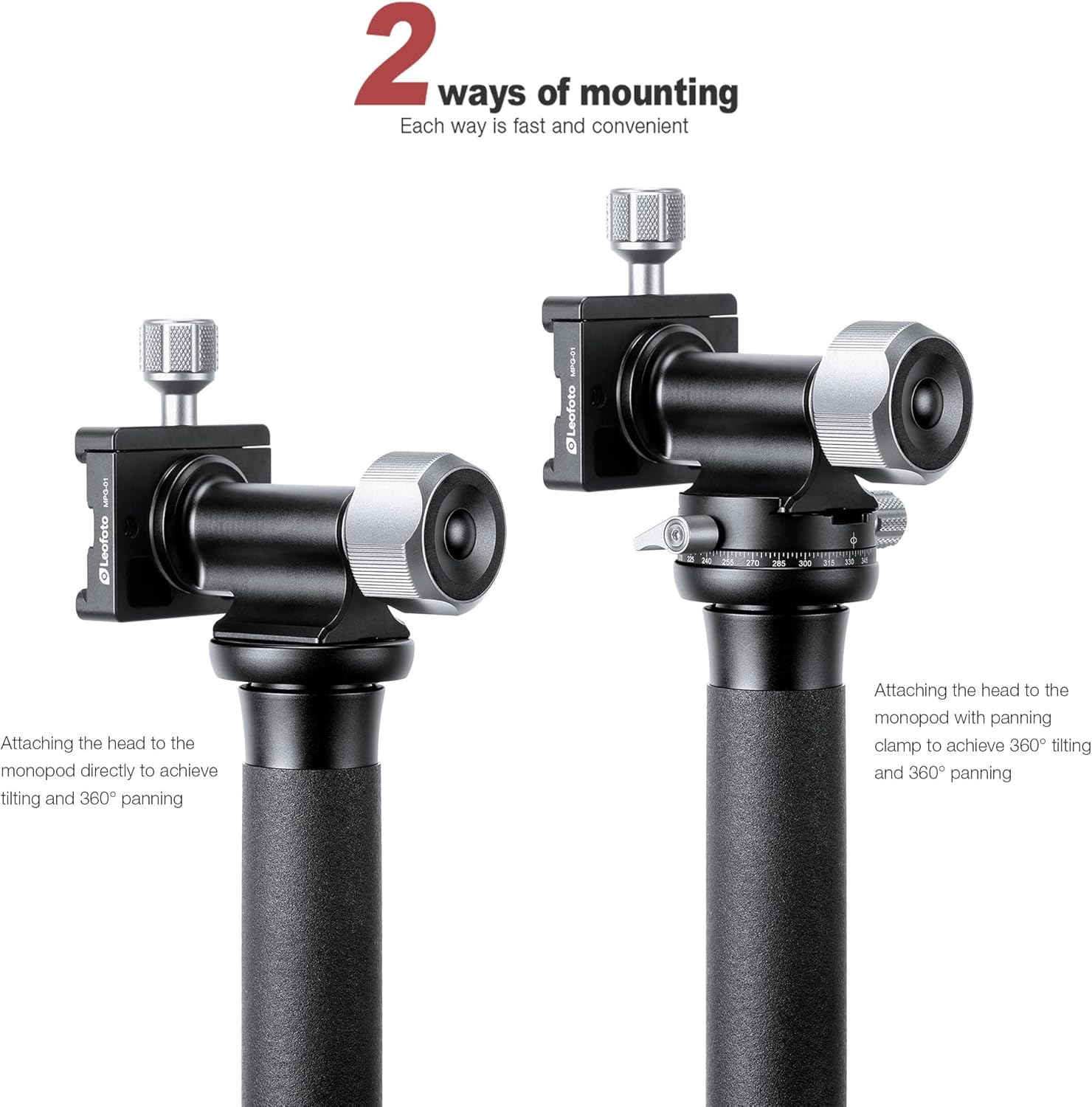 Leofoto Gimbal Tripod Head, Aluminum Alloy Monopod Head Panoramic Tilt Quick Release Quick Release Buckle Conversion Head Accessories for DSLR/Camcorders, 3/8" Thread, Max Load 10KG/22.05lb (MPG-01)