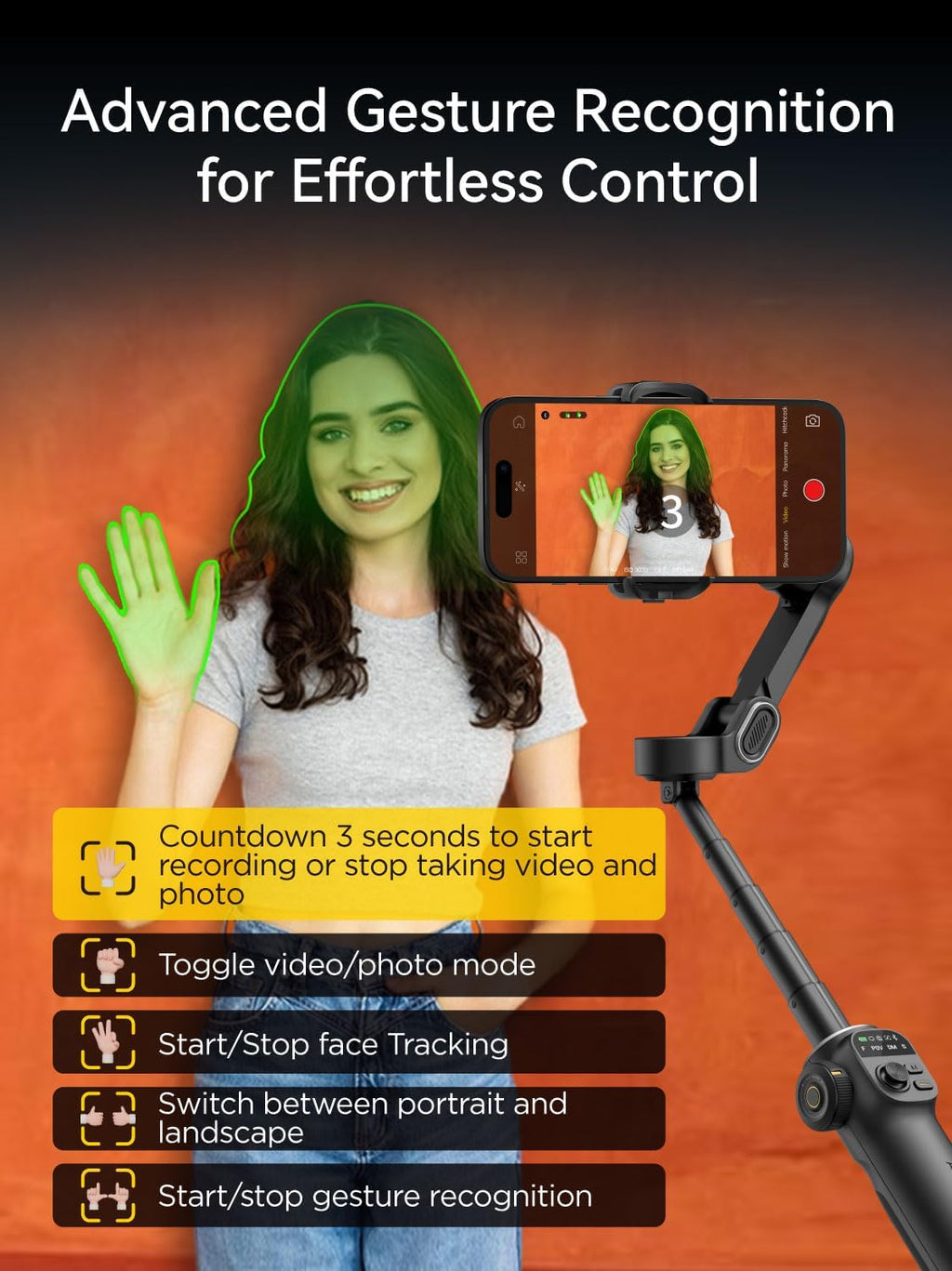 Gimbal Stabilizer for iPhone, 3-Axis iPhone Gimbal Built in 7.8' Extension Rod, Portable Gimbal Stabilizer w/OLED Display for iPhone/Android, Perfect for TikTok YouTube Vlogging-Smart X2 Black