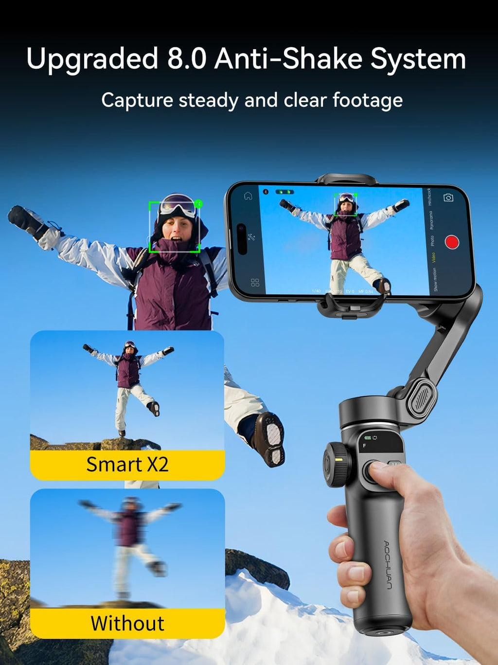 Gimbal Stabilizer for iPhone, 3-Axis iPhone Gimbal Built in 7.8' Extension Rod, Portable Gimbal Stabilizer w/OLED Display for iPhone/Android, Perfect for TikTok YouTube Vlogging-Smart X2 Black