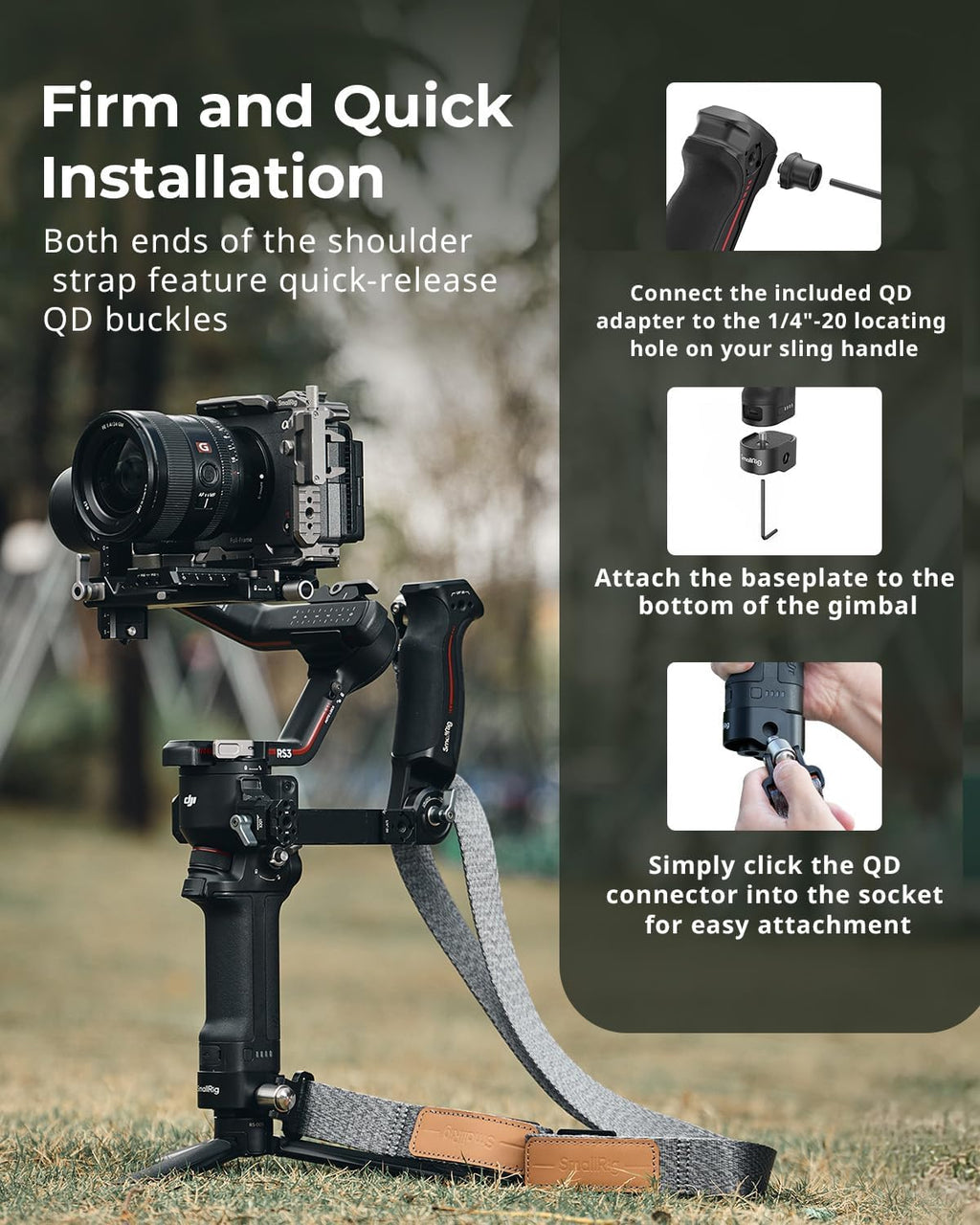 SmallRig Adjustable Sling Handgrip Gimbal Sling Handle w/Shoulder Strap for DJI RS 3 / RS 3 Pro/RS 2 Stabilizer, Ergonomic Grip for Low Angle Shots
