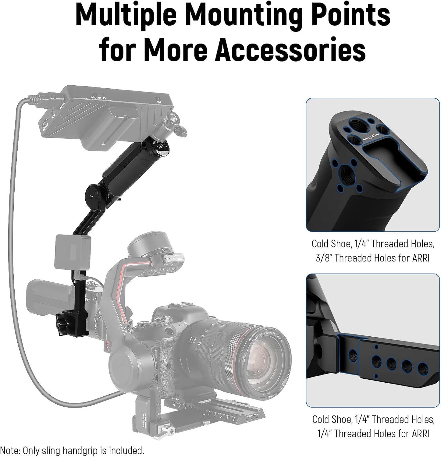 NEEWER Adjustable Sling Handle Grip Compatible with DJI Ronin RS4 RS3 Mini RS 3 Pro RS 2 RSC 2 Gimbal Stabilizer for Low Angle Shot, Max Load 13.2lb, ST49