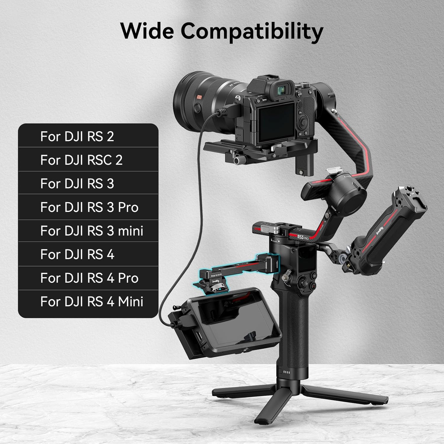 SMALLRIG Adjustable Camera Monitor Mount with Quick Release NATO Clamp, Cold Shoe Mount, Anti-Twist Design for DJI RS 4 Mini/RS 4 / RS 4 Pro/RS 2 / RSC 2 / RS 3 / RS 3 Pro/RS 3 Mini