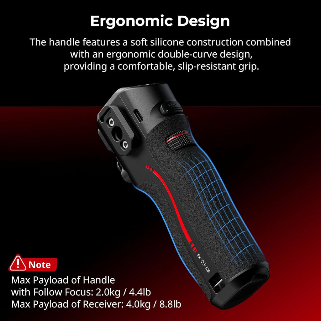 SMALLRIG Handle with Follow Focus for DJI RS 2 / RS 3 Pro/RS 4 / RS 4 Pro Gimbal Stabilizer, Handle with 1/4"-20 locating Holes and a Cold Shoe Mount, Max Load 4.4lb