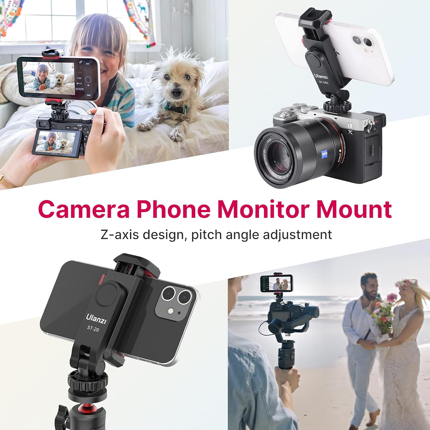 Phone Tripod Mount Holder for iPhone - ULANZI ST-06S Camera Hot 2 Cold Shoe Phone Mount Compatible for iPhone Android Sony Canon DJI Ronin S/SC Zhiyun Gimbals