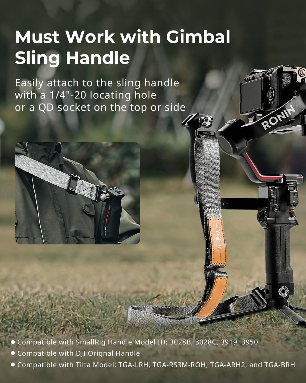 SmallRig Adjustable Sling Handgrip Gimbal Sling Handle w/Shoulder Strap for DJI RS 3 / RS 3 Pro/RS 2 Stabilizer, Ergonomic Grip for Low Angle Shots