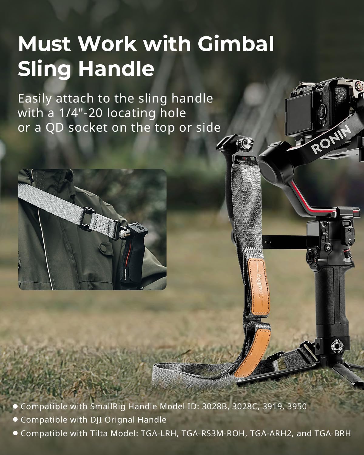 SmallRig Adjustable Sling Handgrip Gimbal Sling Handle w/Shoulder Strap for DJI RS 3 / RS 3 Pro/RS 2 Stabilizer, Ergonomic Grip for Low Angle Shots