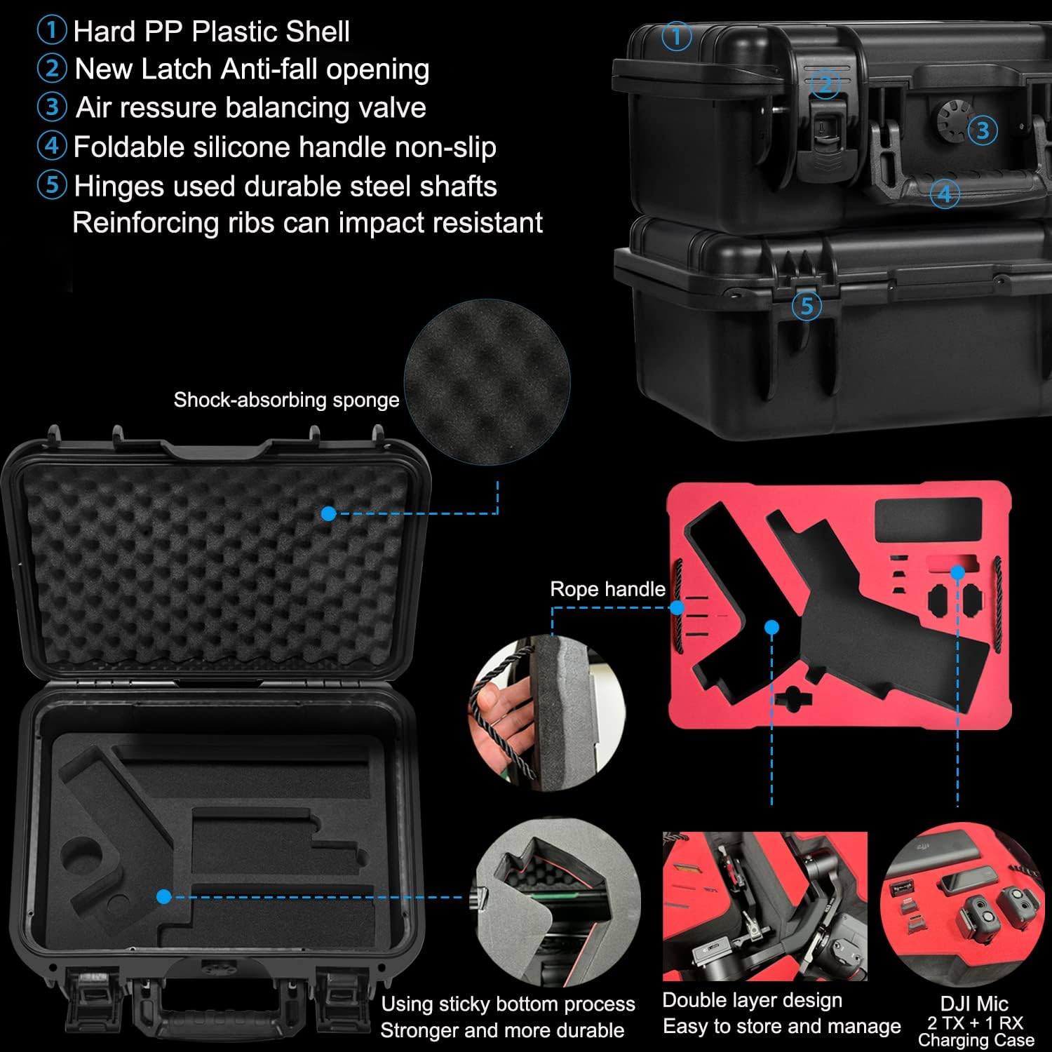 Lekufee Waterproof Hard Carrying Case for DJI RS 3 Mini, Gimbal Stabilizer, Mic 3/2/Mini (2 TX + 1 RX),& More Accessories(Case Only)