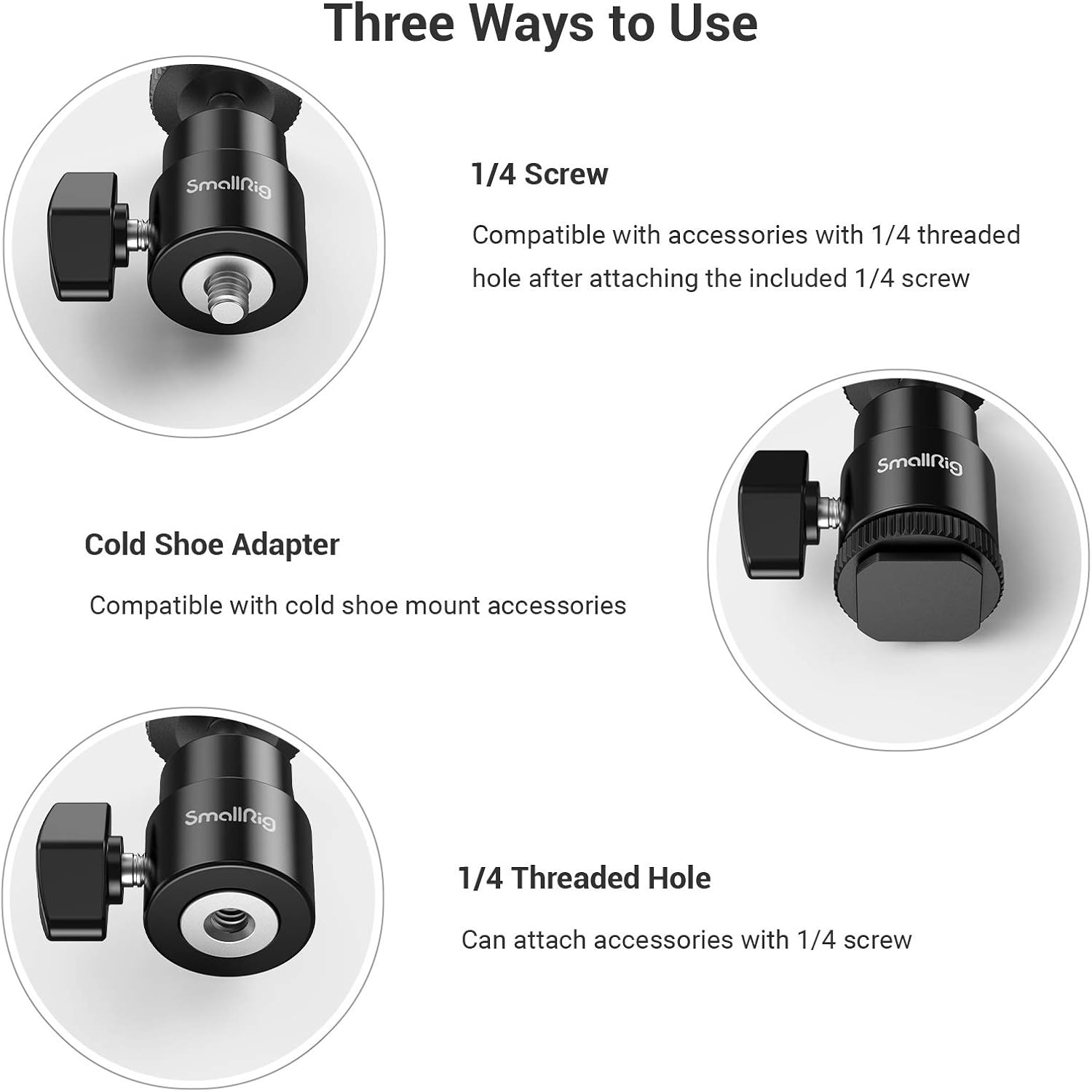 SmallRig 1/4" Camera Hot Shoe Mount, Ballhead Tripod with Additional 1/4" Screw, 2pcs Pack - 2059