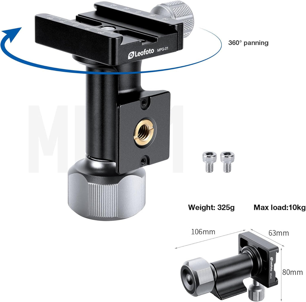 Leofoto Gimbal Tripod Head, Aluminum Alloy Monopod Head Panoramic Tilt Quick Release Quick Release Buckle Conversion Head Accessories for DSLR/Camcorders, 3/8" Thread, Max Load 10KG/22.05lb (MPG-01)