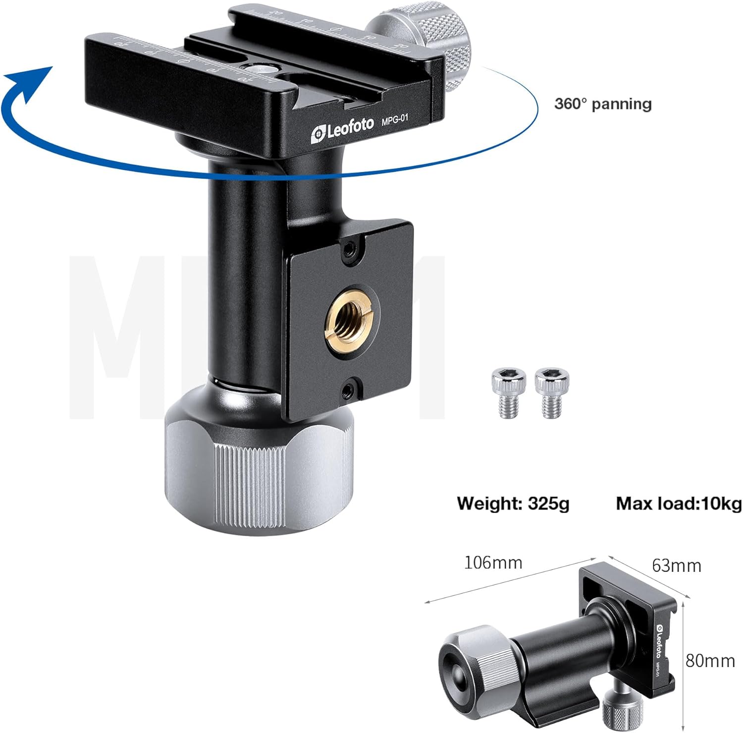 Leofoto Gimbal Tripod Head, Aluminum Alloy Monopod Head Panoramic Tilt Quick Release Quick Release Buckle Conversion Head Accessories for DSLR/Camcorders, 3/8" Thread, Max Load 10KG/22.05lb (MPG-01)