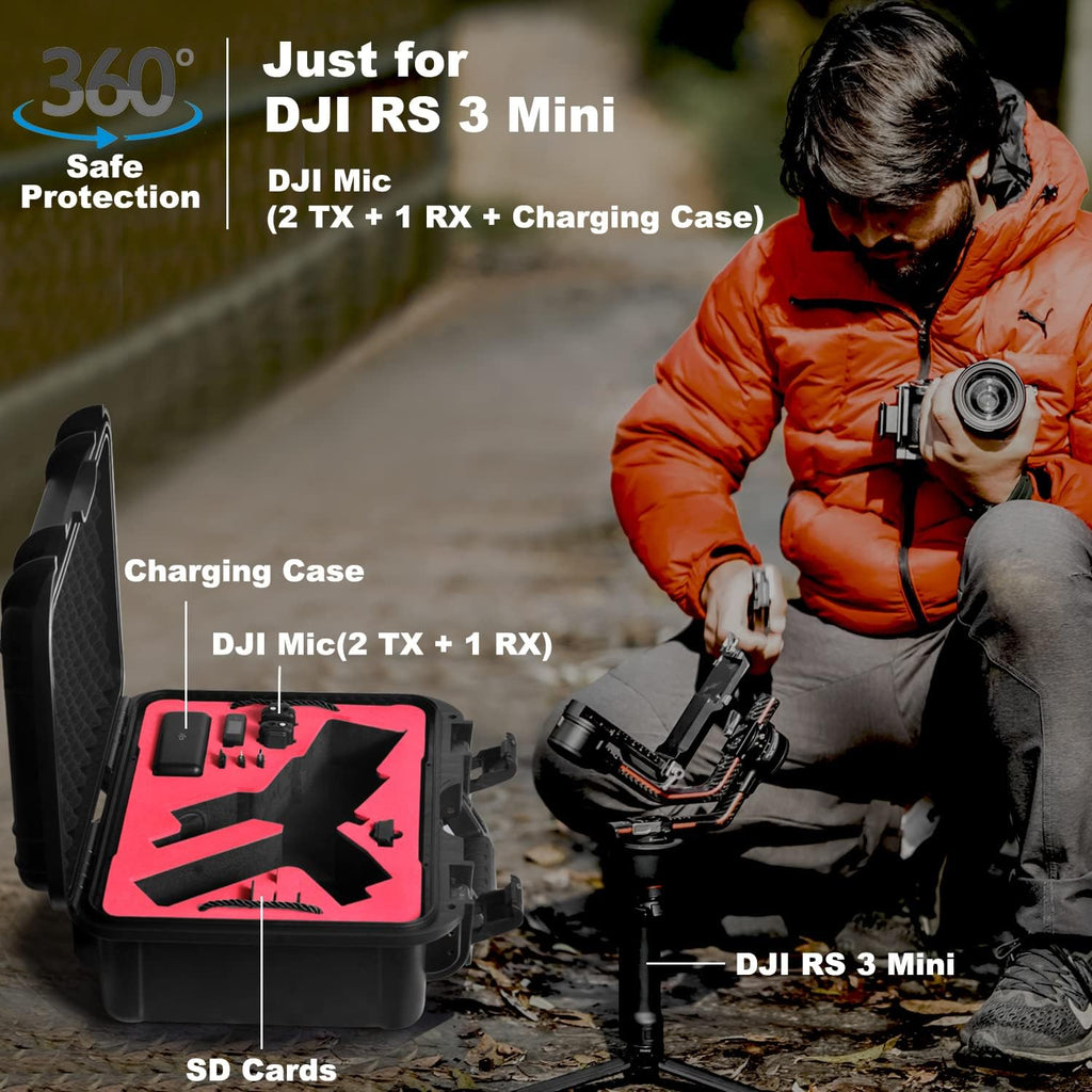 Lekufee Waterproof Hard Carrying Case for DJI RS 3 Mini, Gimbal Stabilizer, Mic 3/2/Mini (2 TX + 1 RX),& More Accessories(Case Only)
