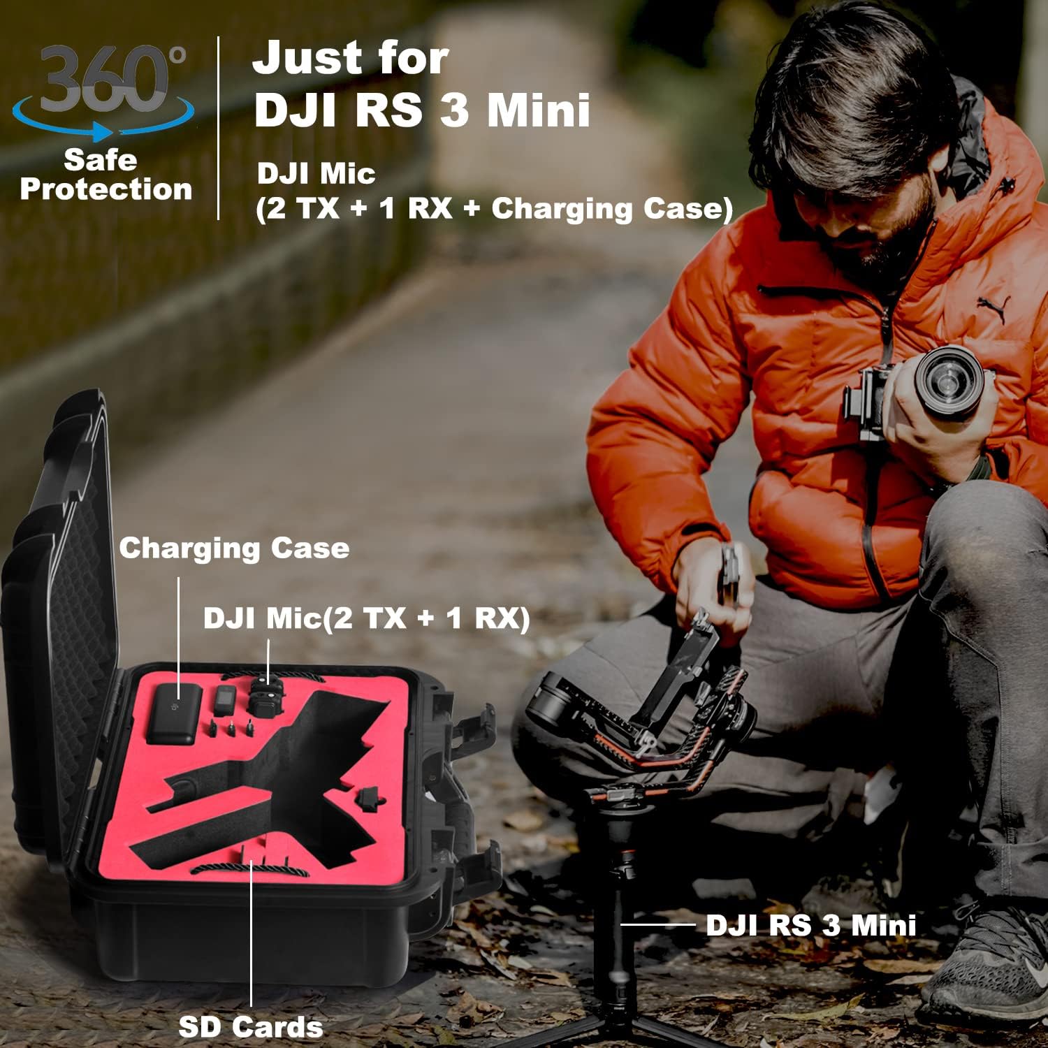 Lekufee Waterproof Hard Carrying Case for DJI RS 3 Mini, Gimbal Stabilizer, Mic 3/2/Mini (2 TX + 1 RX),& More Accessories(Case Only)