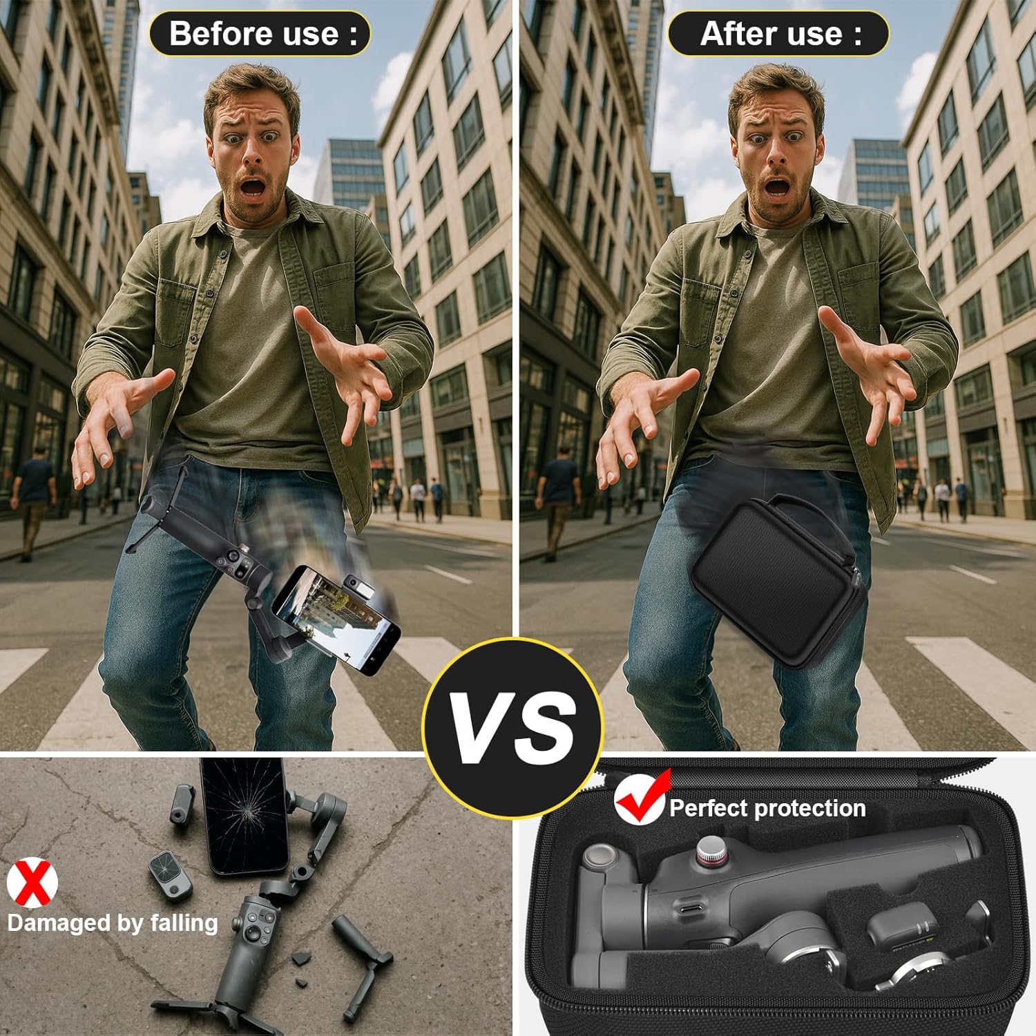 Comecase Osmo Mobile 7P Case Compatible with DJI Osmo OM 7 Pro/7 Gimbal Stabilizer, Travel Bag with Mesh Pocket & Sponge Padding for DJI Osmo Mobile 7/7P Accessories -Black