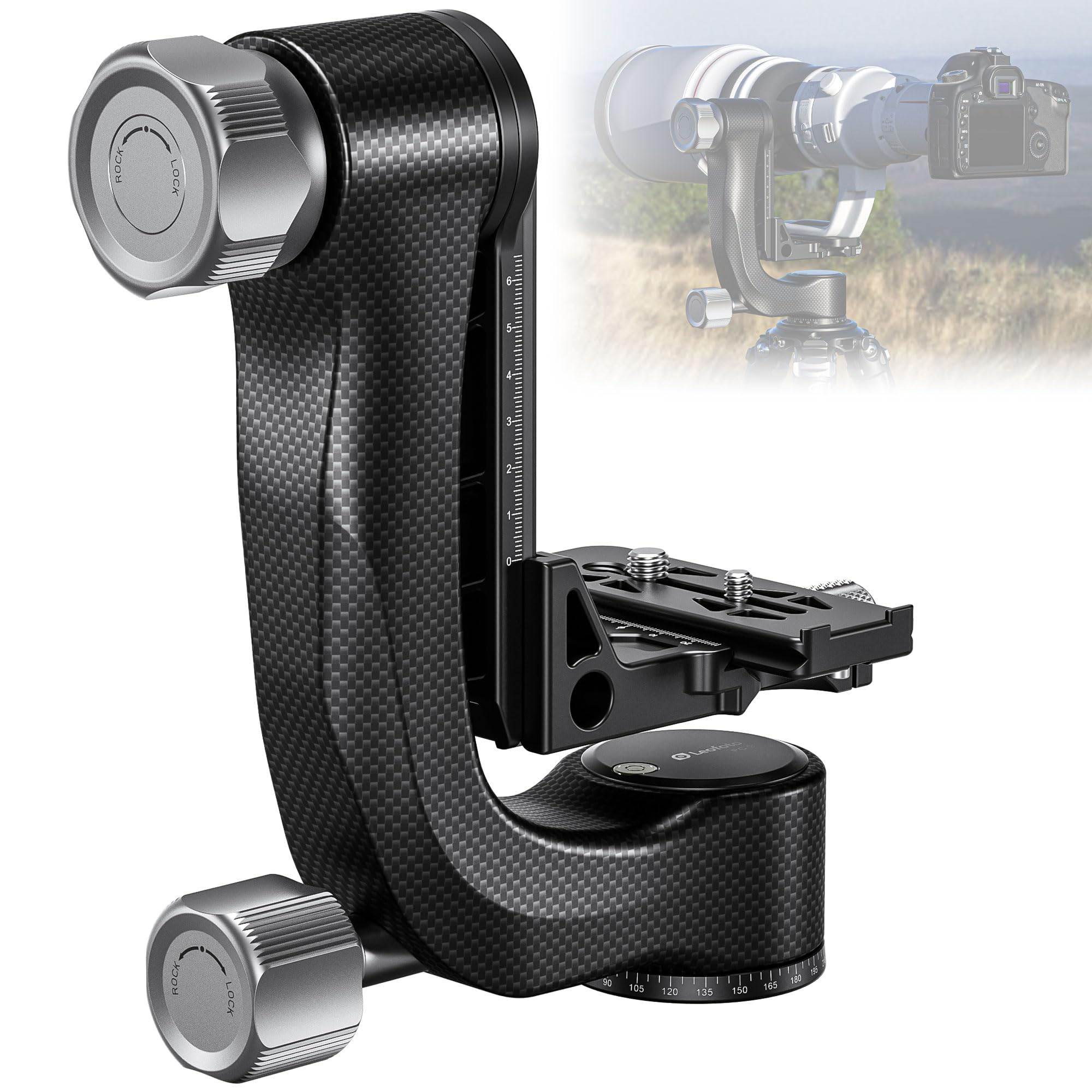 Leofoto Gimbal Tripod Head, Aluminum Alloy Monopod Head Panoramic Tilt Quick Release Quick Release Buckle Conversion Head Accessories for DSLR/Camcorders, 3/8" Thread, Max Load 10KG/22.05lb (MPG-01)