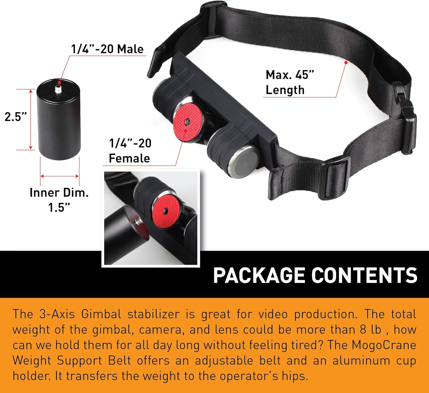 Kamerar MogoCrane Belt Kit, Weight Support for Single Handed Gimbal Stabilizer, DJI Ronin-S, Zhiyun Crane 2, Crane Plus, Moza Air 2, AirCross, Hold The Gimbal Easier and Longer